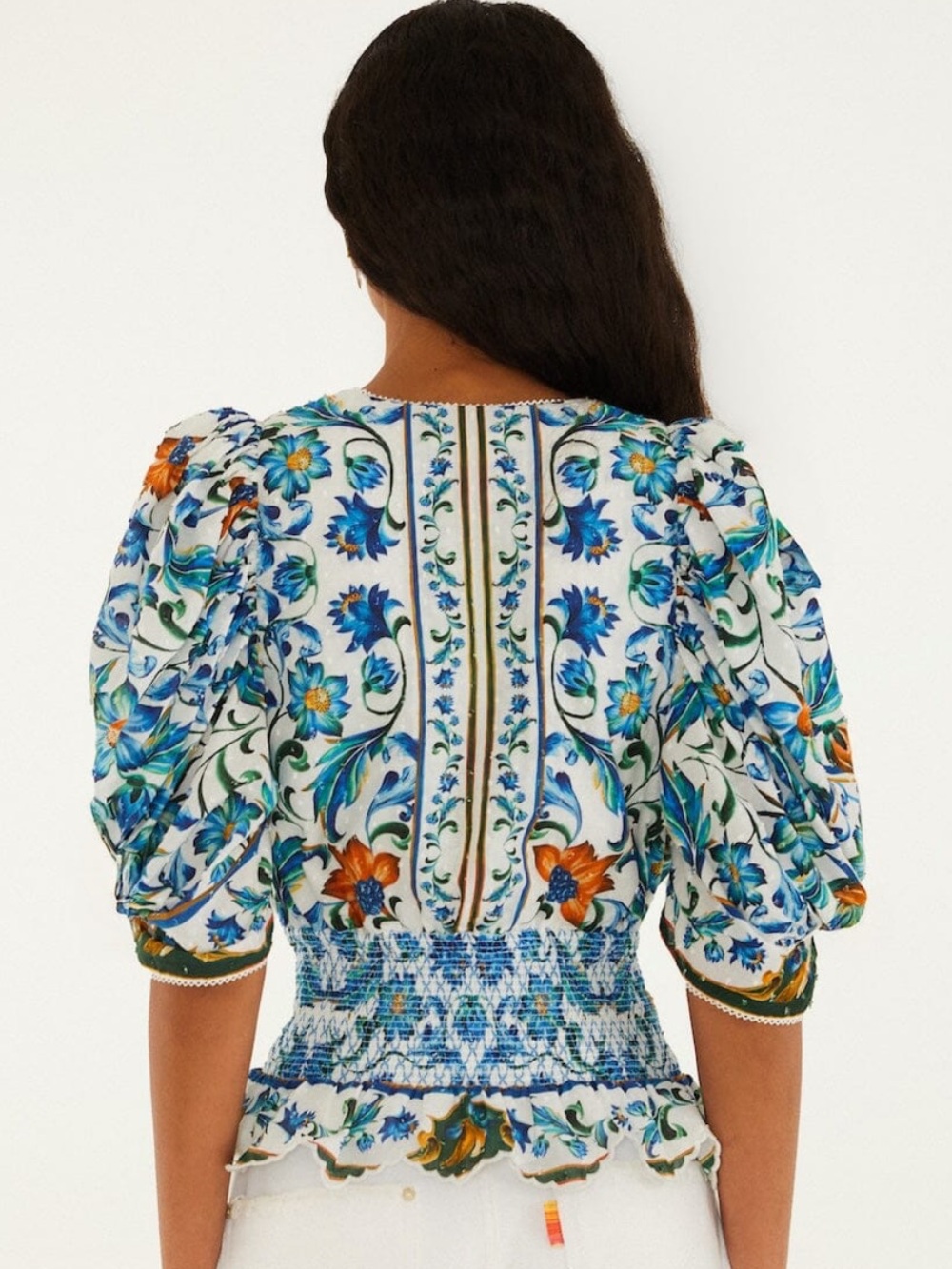 FARMRIO Off-White Flora Tile Smocked Blouse | Size XS | NWT - Picture 3 of 12